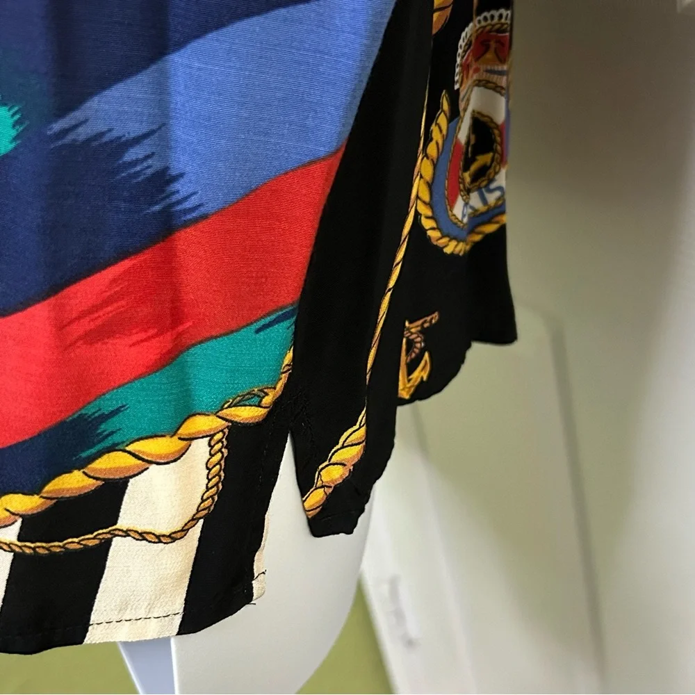 Carole Little Black Multicolor Blouse Nautical Vintage Dolman Sleeves Sz 12 - Picture 9 of 10